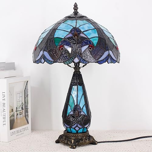 Miniatura 8 de Tiffany Lamp Stained Glass Table Lamp 12X19 Inches Mother Daughter Vase Desk Accent Night Light for Bedroom Bedside Reading Home Antique Style