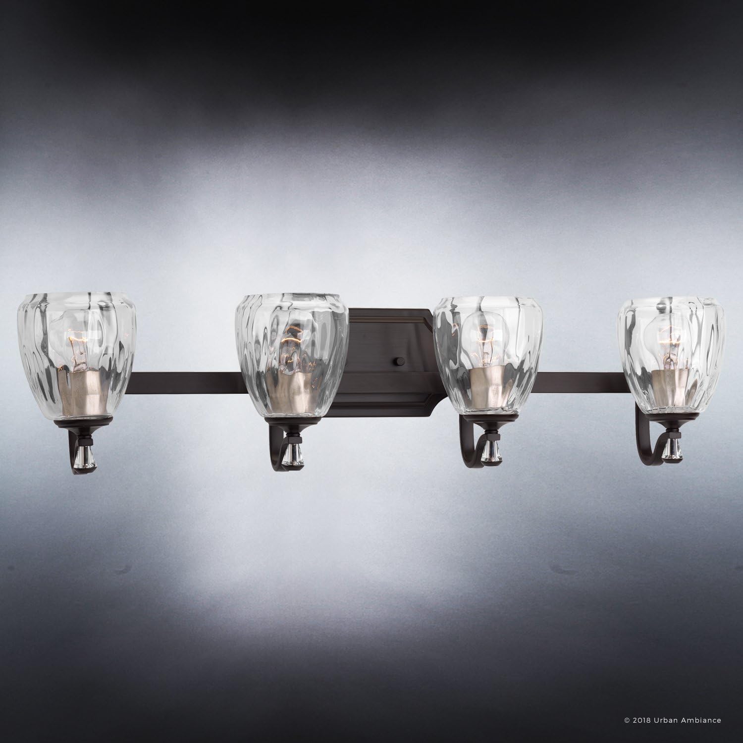 Urban Ambiance Luxury Crystal Bathroom Vanity Light, Large Size: 7.5" H x 32" W, with French Country Style Elements, Olde Bronze Finish and Clear Water Shade, UHP2035, Ravenna Collection