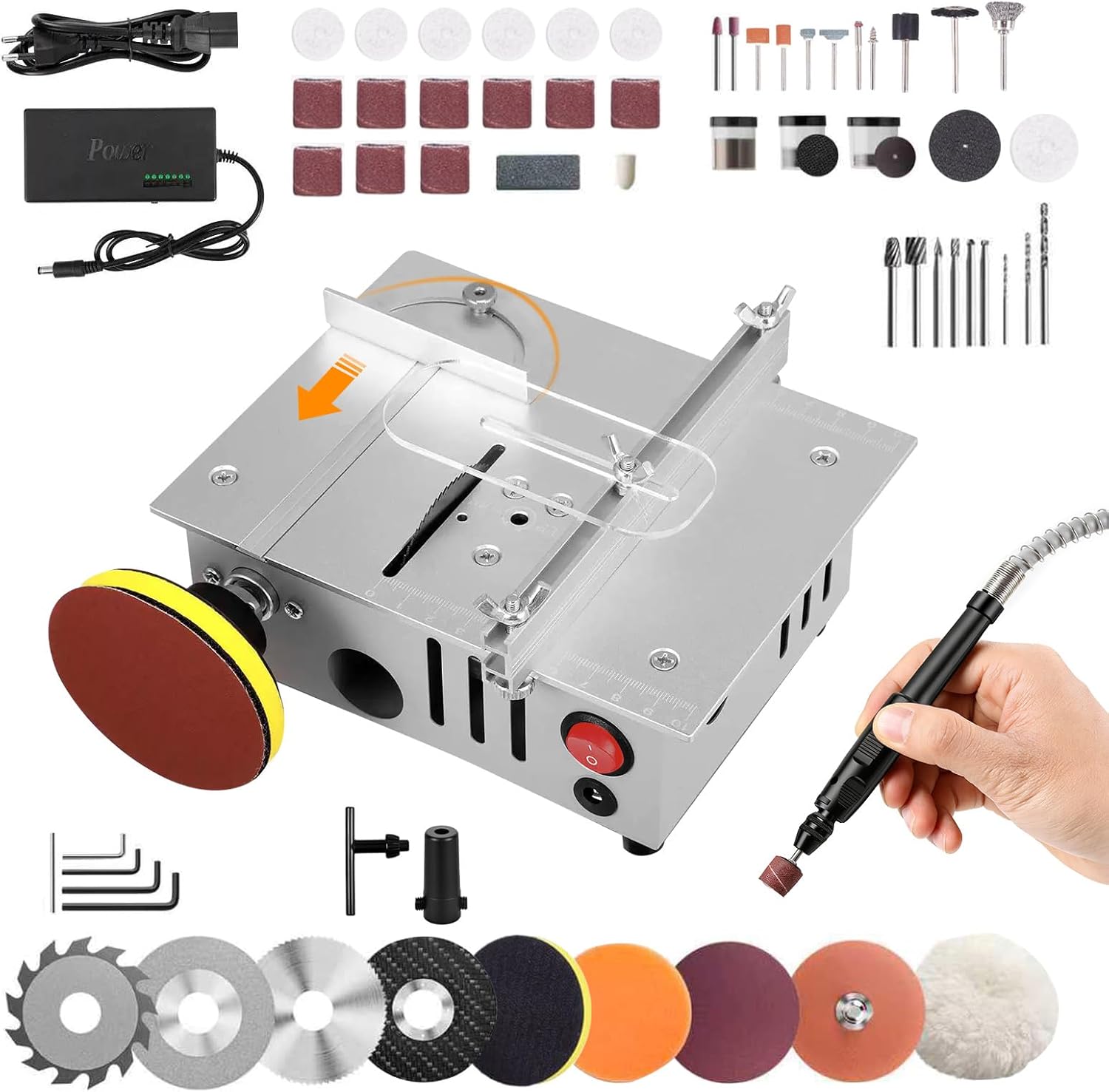 Mini Table Saw,Mini Table Saws for Crafts, Dual-Motor Control, Adjustable Cutting Angle, Speed, SawDepth, for Cutting, Grinding, Engraving and Drilling