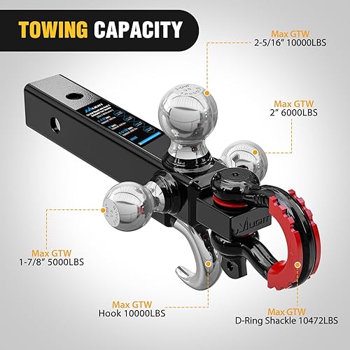 Miniatura 211 de Nilight Receptor de enganche de grillete de 2 pulgadas, 45000 libras, resistencia a la rotura, grillete de anillo en D de 3/4 pulgadas con pasador