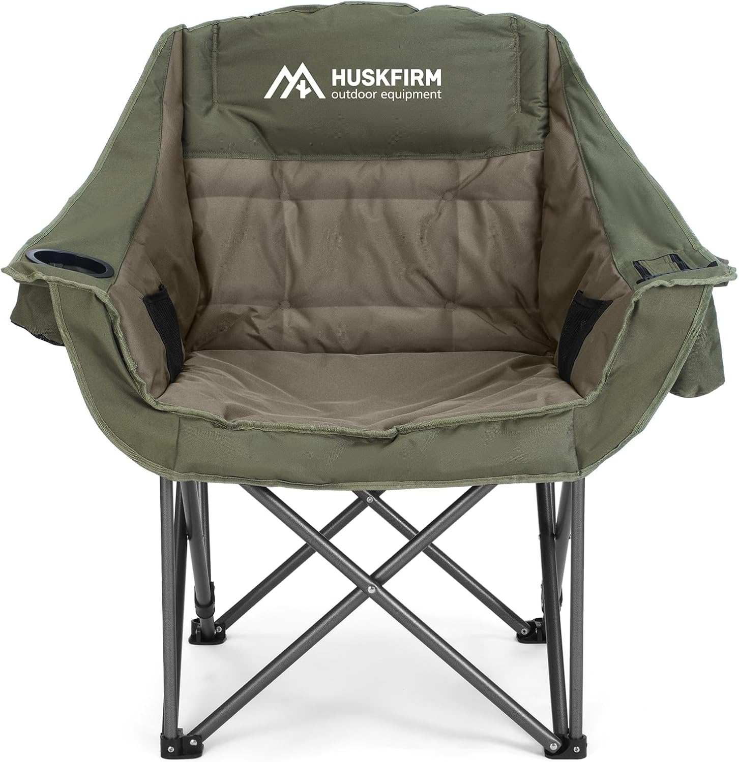 Oversized Camping Chair Padded Camping Chairs Heavy-Duty Foldable Camping Chairs with Cup Holder and Cooler Bag Portable Lawn Chair for Sports Outdoors-Support 450LBS, Green Green Single Pack
