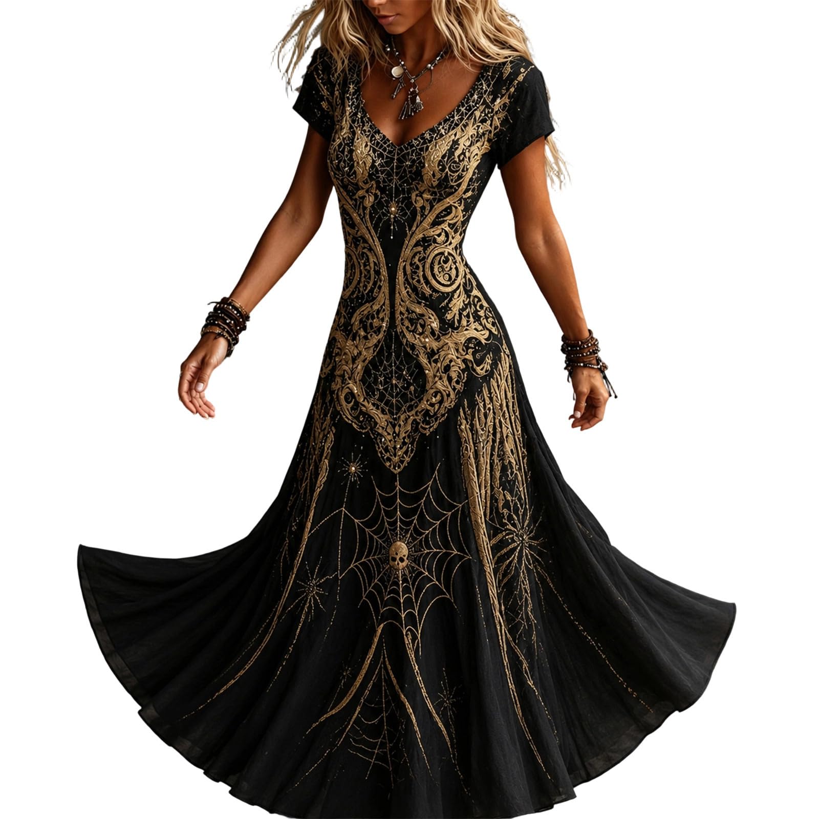 Halloween Costumes for Women UK, Ladies Gothic Skeleton Spider Web Dresses