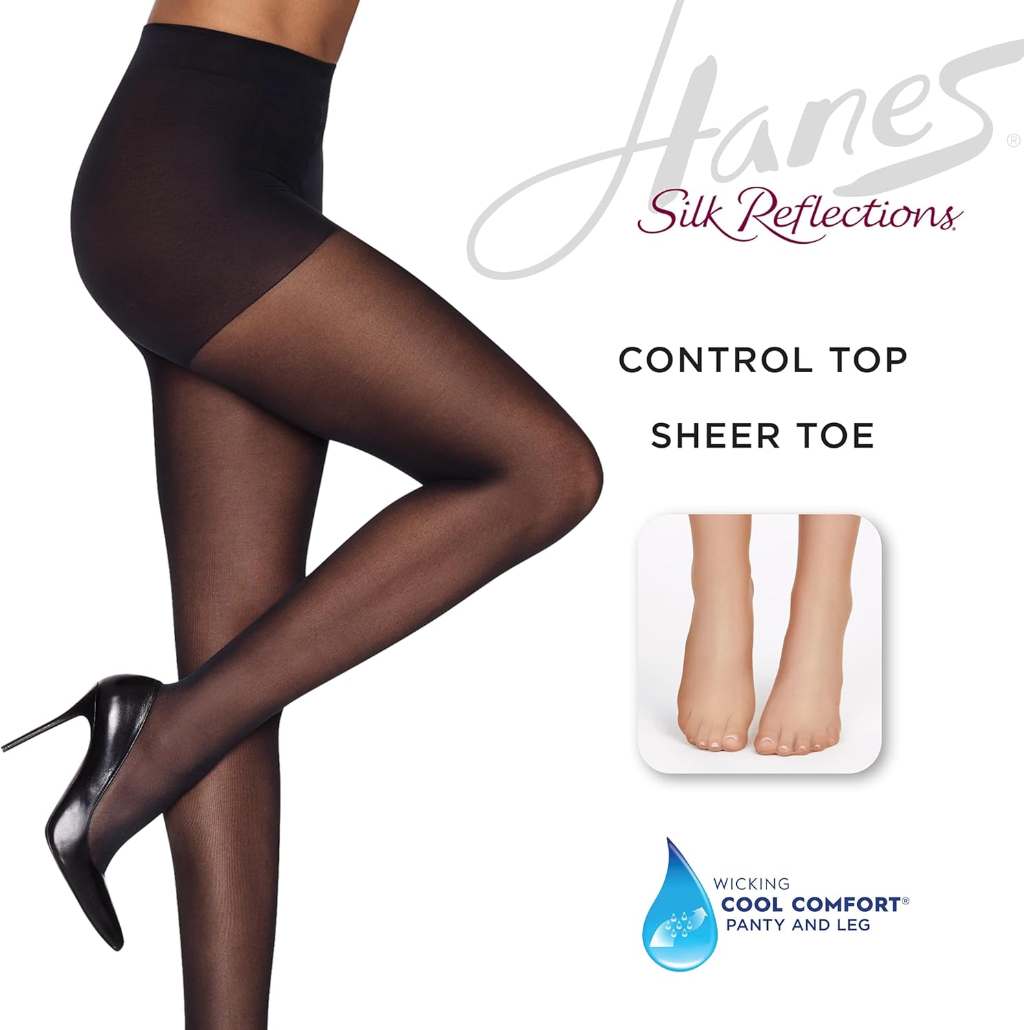 Hanes womens Silk Reflections Sheerest Support, Control Top, Sheer Toe, Pantyhose - Image 2