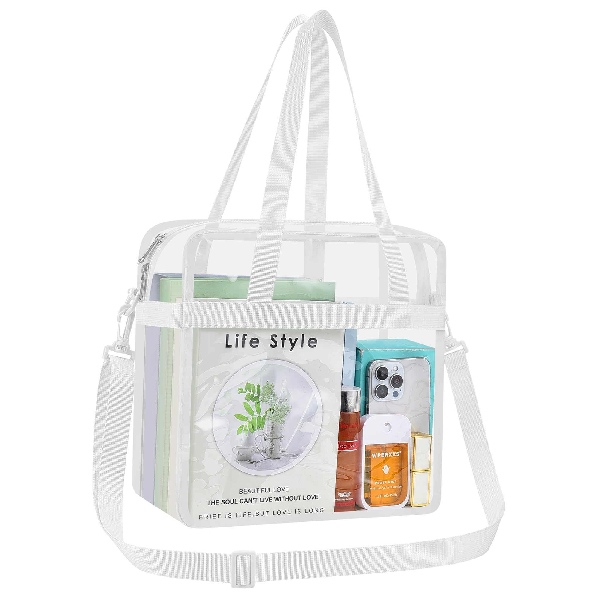 USPECLARE Clear Tote Bag for Stadium Events, 12x6x12 Transparent Stadium Bag for Work, Sports Games,Gym，Concerts