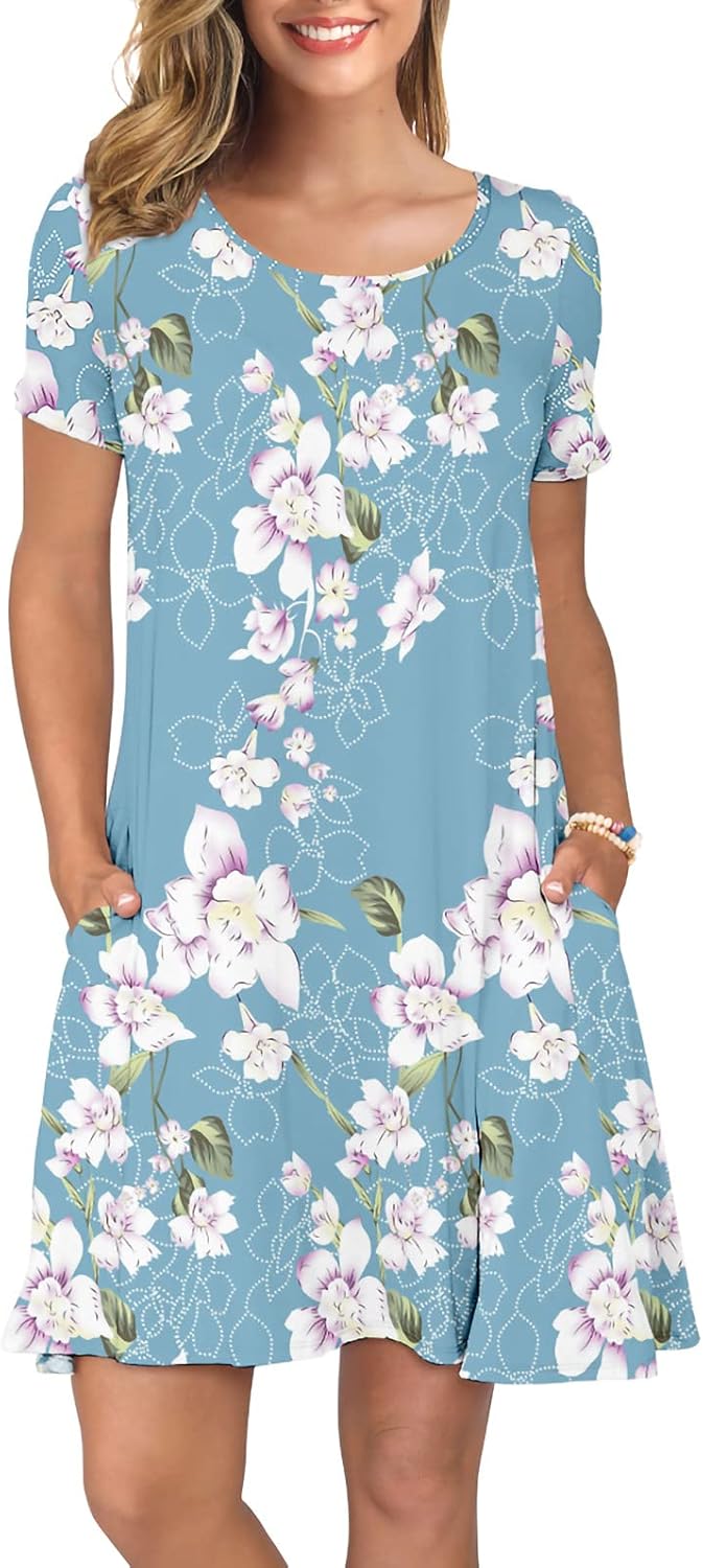 Korsis women's summer casual t shirt dresses short sleeve swing dress with pockets Clearance