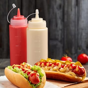 500ML Bottles with Caps, 3 Pack Squeezy Sauce Bottles, Plastic Squeeze Dispensers with Measurements for Ketchup, BBQ, Sauces, Syrup, Dressings