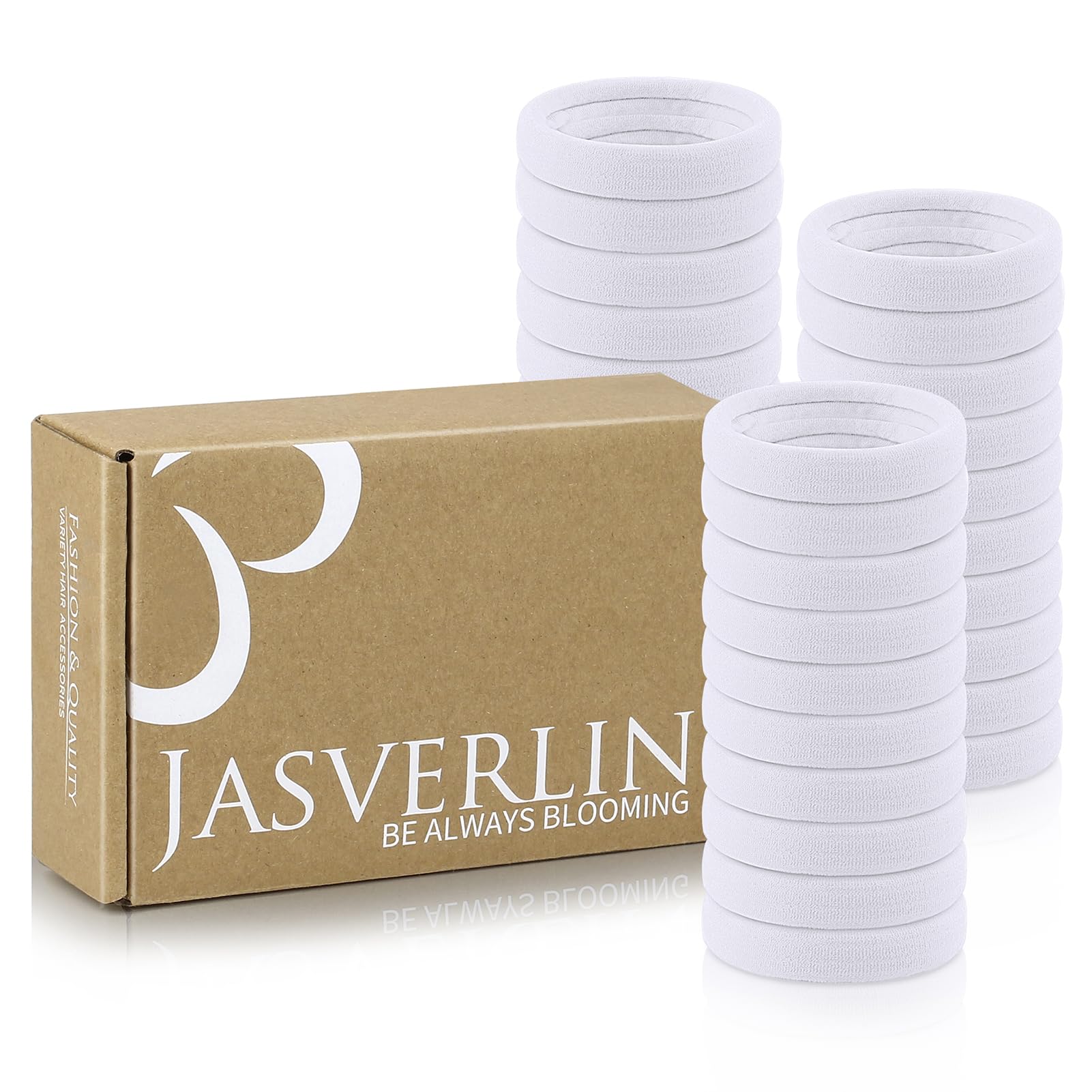 JASVERLIN White Large Seamless Cotton Hair Ties, Soft Fabric Hair Bands for Women’s Braided Thick Thin Curly