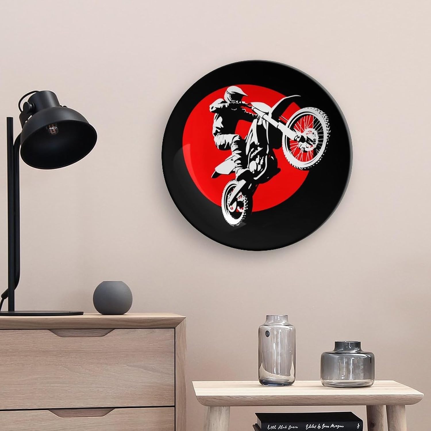 Dirt Motorcycle Mountain Bike Decorative Plates for Display Ceramic Plate Tray with Stand Hanger Home Decor