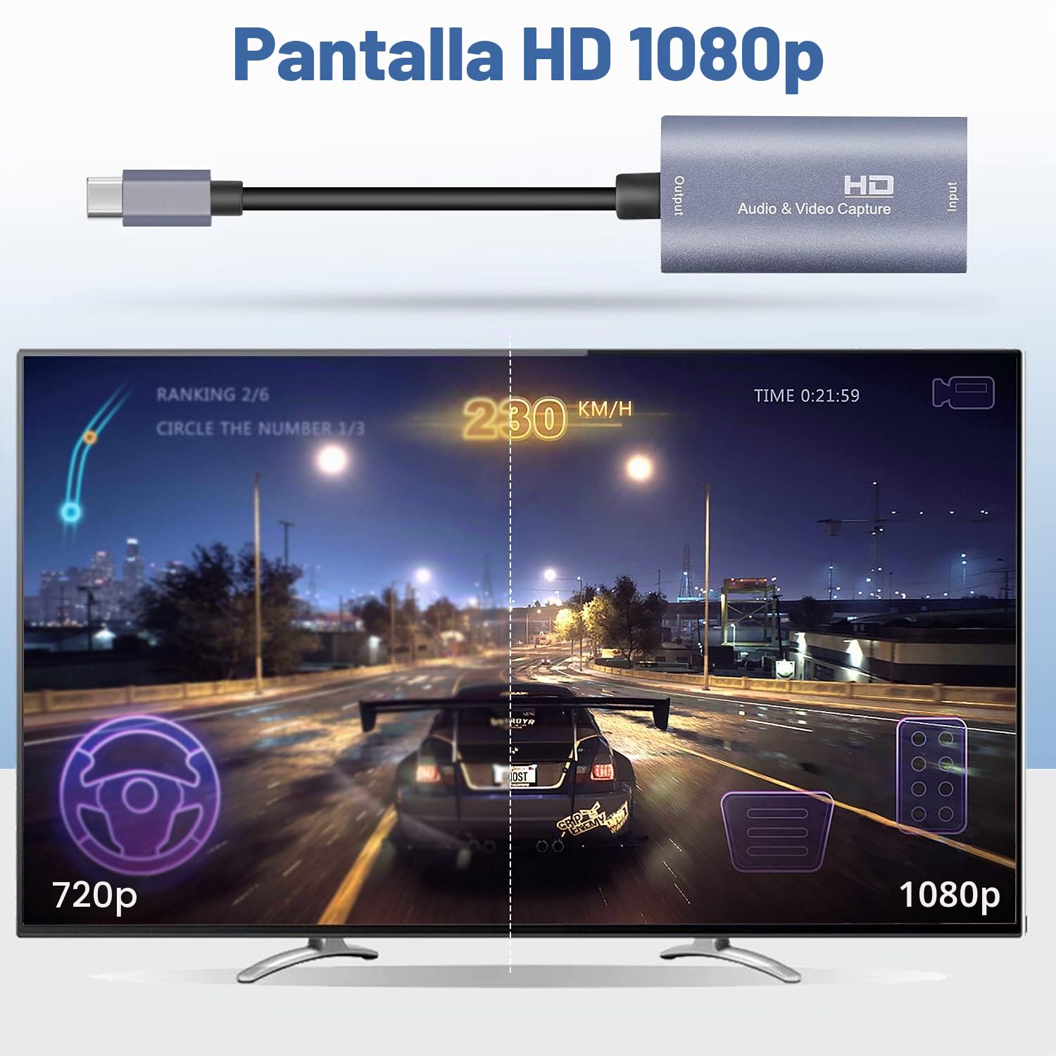 Tarjeta de Captura de Video, USB 3.0 HDMI a USB C, Tarjeta de Captura de Audio, Captura 4K 1080P 60FPS con Dispositivos adaptadores Tipo C para Juegos, transmisión en Vivo, grabadora de Video,