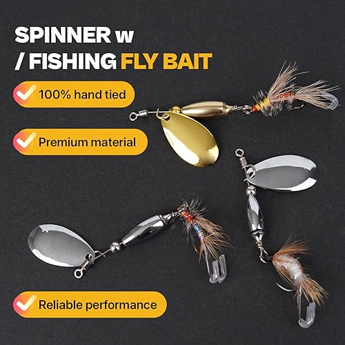Vista 5 de Señuelos giratorios para trucha con cola de mosca seca Stimulator/Humpy, paquete de 5/10 spinnerbait cola de gallo 100% atados a mano para pesca