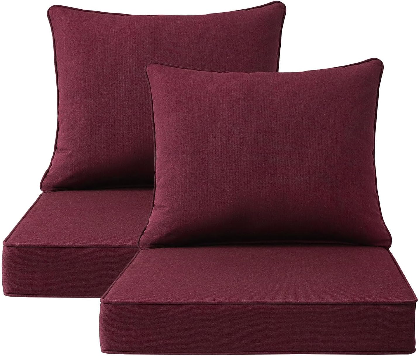 Outdoor Patio Chair Cushions Set, 24" x 24"(24x24 Back), Set of 2, Water-Repellent, Fade Resistant, Deep Seat Bottom and Back Cushion for Backyard, Couch, Sofa, Tan