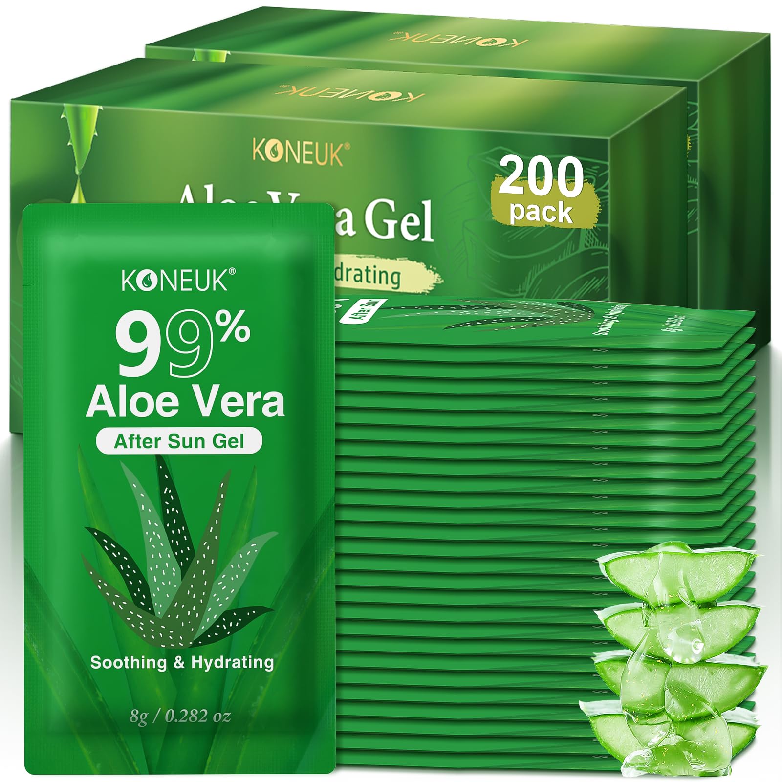 200 Pack Bulk Aloe Vera Gel, 99% Pure Aloe Vera Gel for Face, Hair, Sunburn Relief, Moisturizing Aloe Gel for After Sun Skin Care Relief, Portable