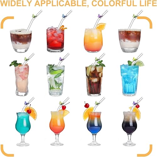 Miniatura 4 de 10 popotes de vidrio reutilizables con diseño colorido de mariposa con 2 cepillos de limpieza para cóctel batido té jugo batido leche bebida