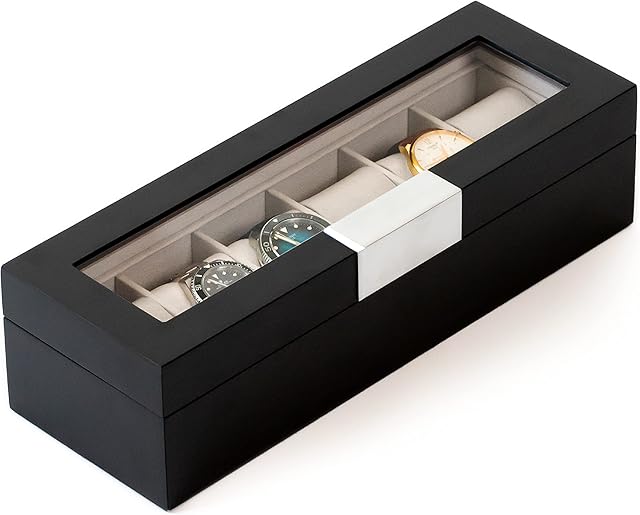 CASE ELEGANCE Wood Watch Box with Metal Clip and Glass Display