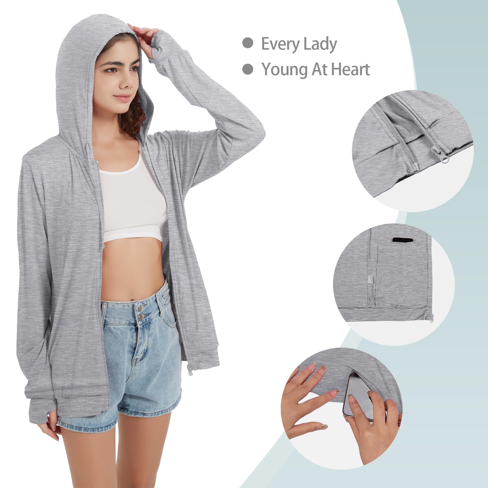 QBK Light Weight Zip Up Hoodie Thin Summer Jacket For Women