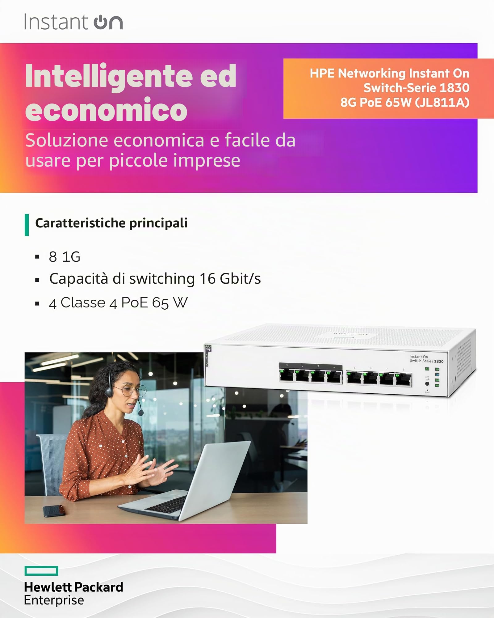 Aruba Instant On 1830 8xGbE 4 PoE 65W Switch