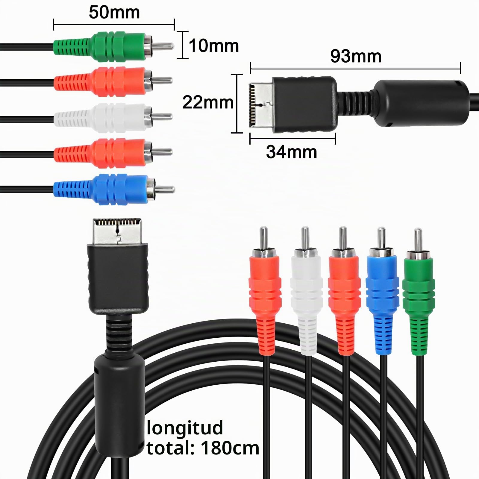 XMSJSIY Componente AV Cable para PS2 PS3 AV HDTV Wire Multi Out Video Audio Cable YPbPr Componente para PS2 PS3 HDTV EDTV Cable Conector – 1.8 M