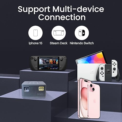 Miniatura 8 de AAXA P7+ Proyector para exteriores, batería de 2.5 horas, mini proyector 4K con WiFi y Bluetooth, batería, proyector DLP, Android a bordo, espejo de