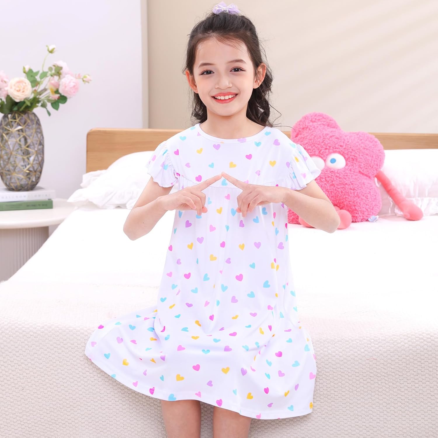 MHJY Girls Nightgowns Flutter Short Sleeves Princess Nightgown Sleepwear Soft Night Dress for Kids Toddler Girls - Image 5