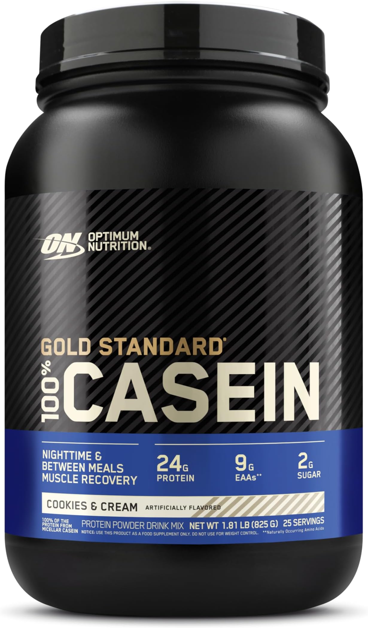 Optimum NutritionGold Standard 100% Micellar Casein Protein Powder, Slow Digesting, Helps Keep You Full, Overnight Muscle Recovery, Cookies and Cream, 1.81 Pound (Packaging May Vary)