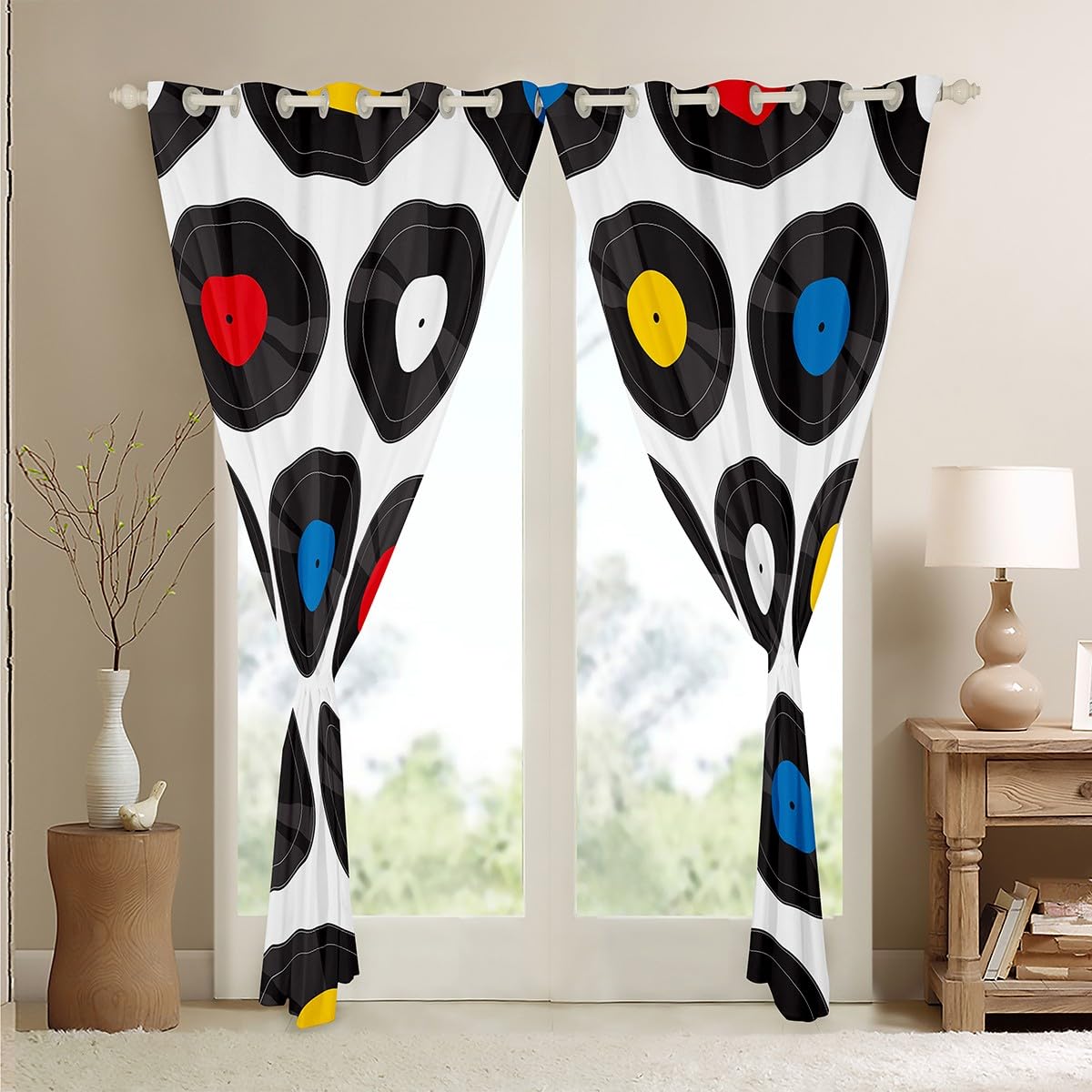 Loussiesd Tende oscuranti per camera da letto e soggiorno, con stampa a disco (30% -50%), tende oscuranti a tema musicale, 132 x 228 cm (larghezza x lunghezza)