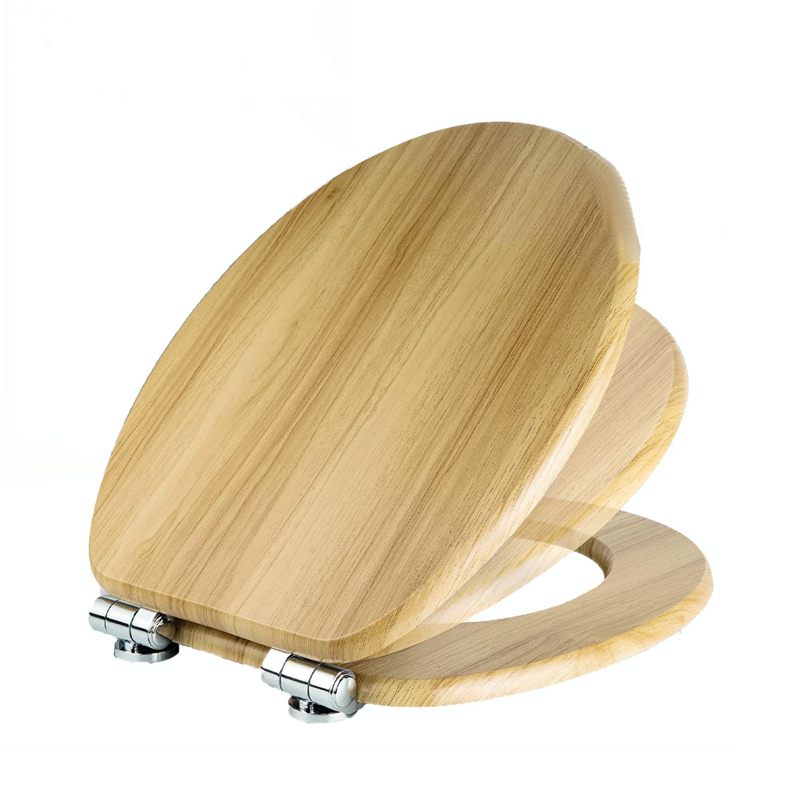 Asiento de inodoro de madera, tapa de asiento de inodoro de cierre suave con bisagra ajustable, antideslizante, liberación rápida para baño familiar