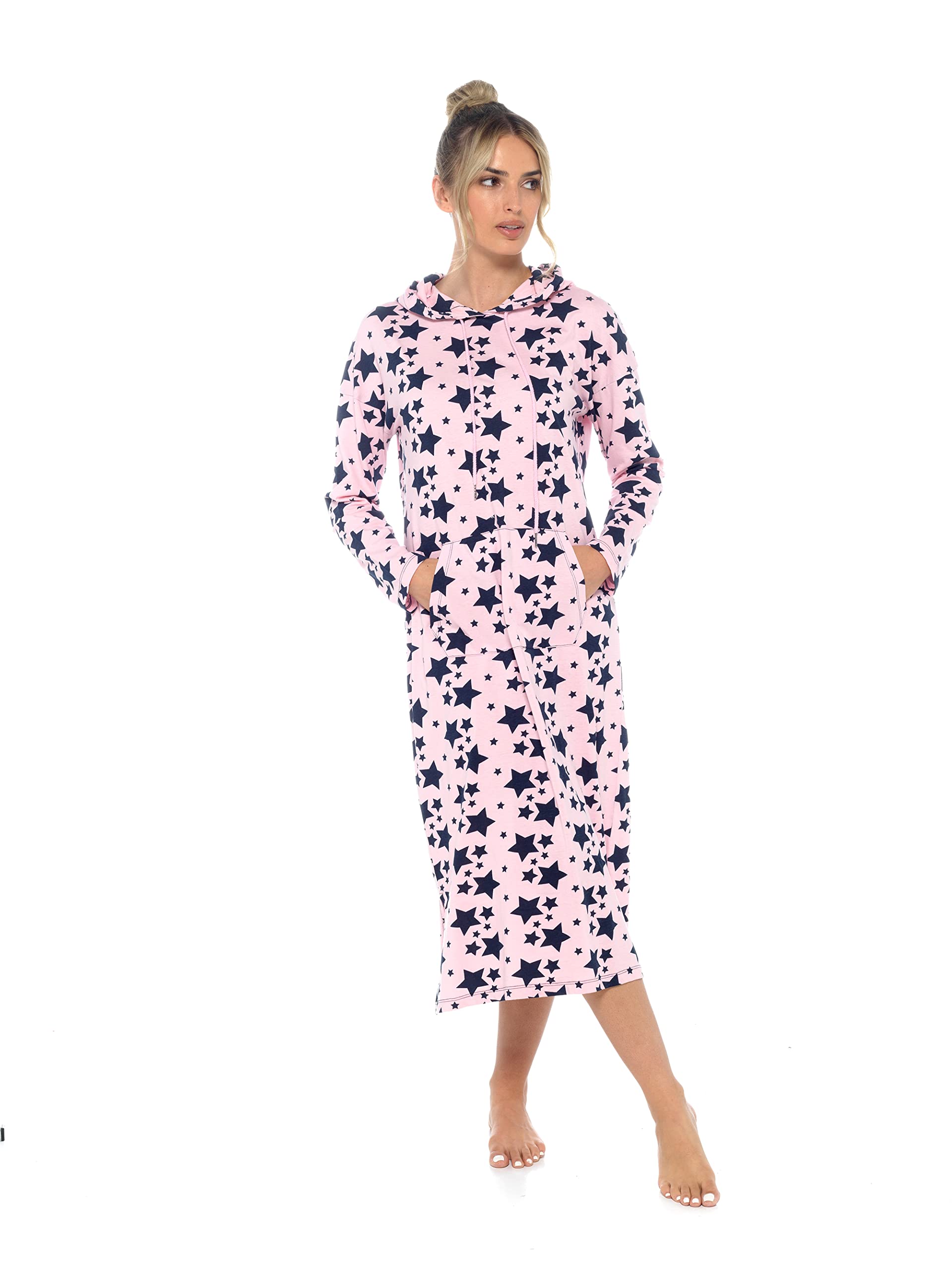 Insignia Women's Pink Jersey Hooded Lounger Nightdress Nightie Long Sleeve (, 20-22)