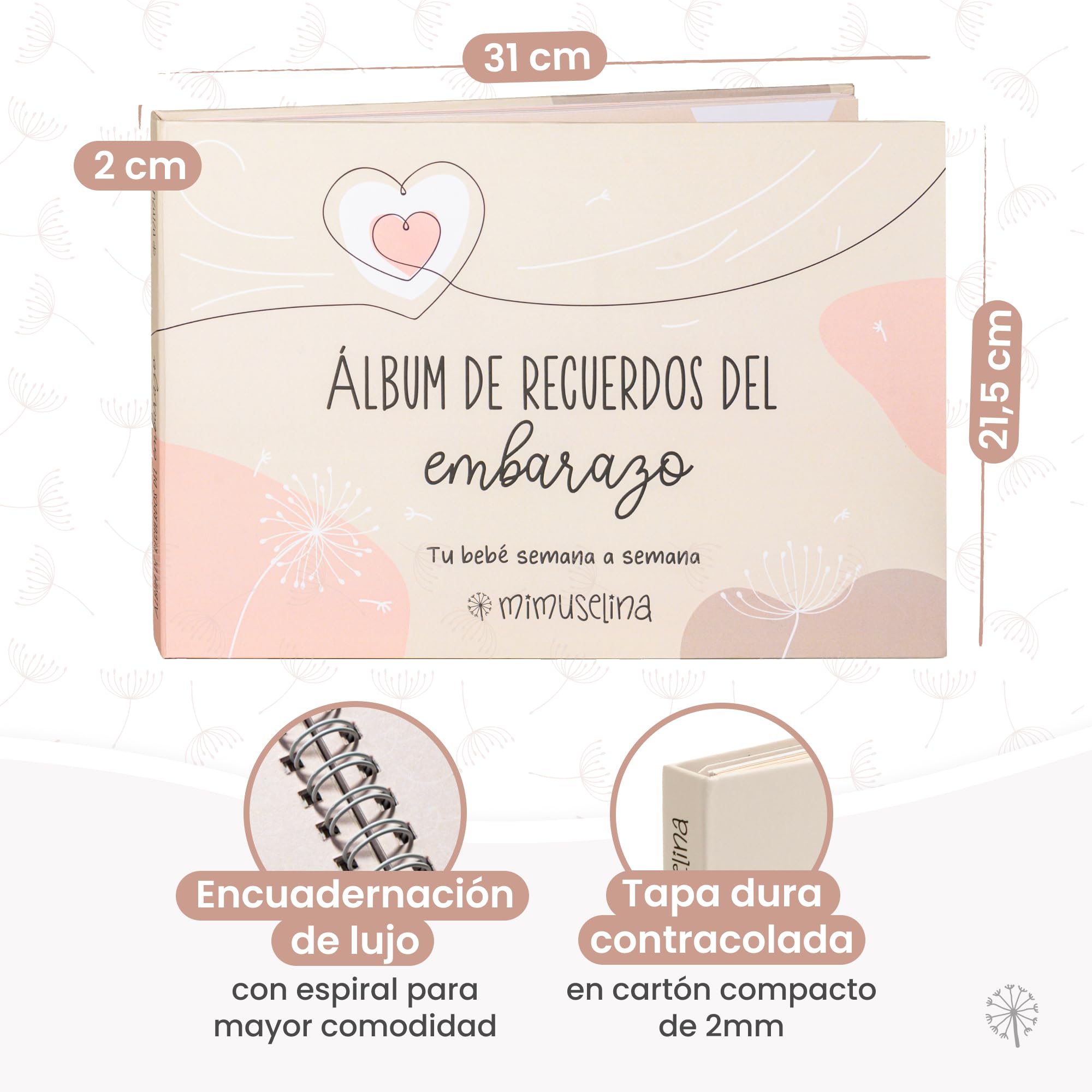 MIMUSELINA Diario Embarazo para Rellenar Cada Semana | Libro Embarazo Recuerdos con Fotos, Consejos, Pensamientos | Album Bebe con Pegatinas y Gestograma | Regalos Embarazadas Originales | Moderno