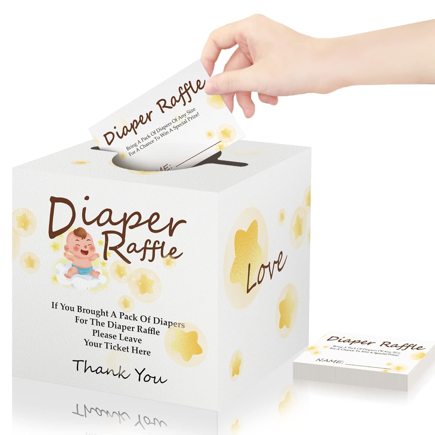 50 Pcs Diaper Raffle Tickets with Diaper Raffle Box, Cute Baby Diaper