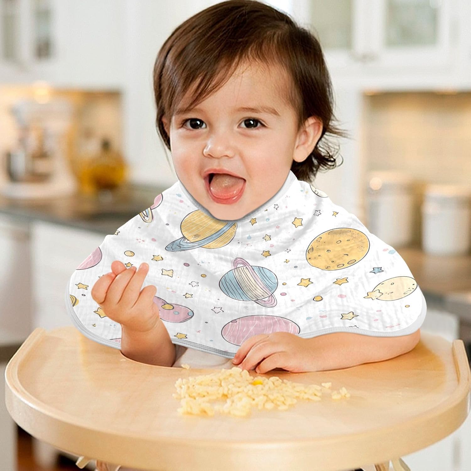 Adorable Cartoon Pattern Planet Baby Burp Cloths -4Pcs Soft Absorbent Muslin Washcloths Bibs Face Towel for Newborn Boys Girls 22 x 11 Inch