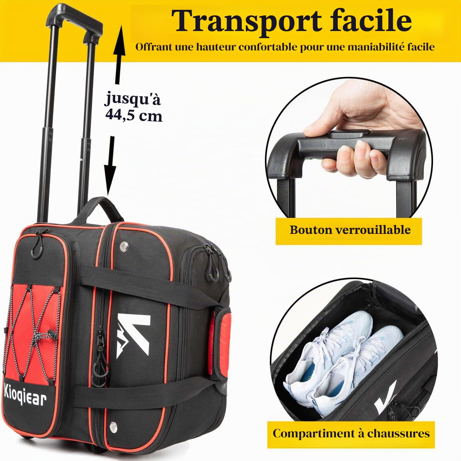Sac de bowling à double rouleau avec 2 balles avec grand compartiment séparé pour chaussures et poche pour accessoires surdimensionnée, poignée extensible de 91,4 cm.