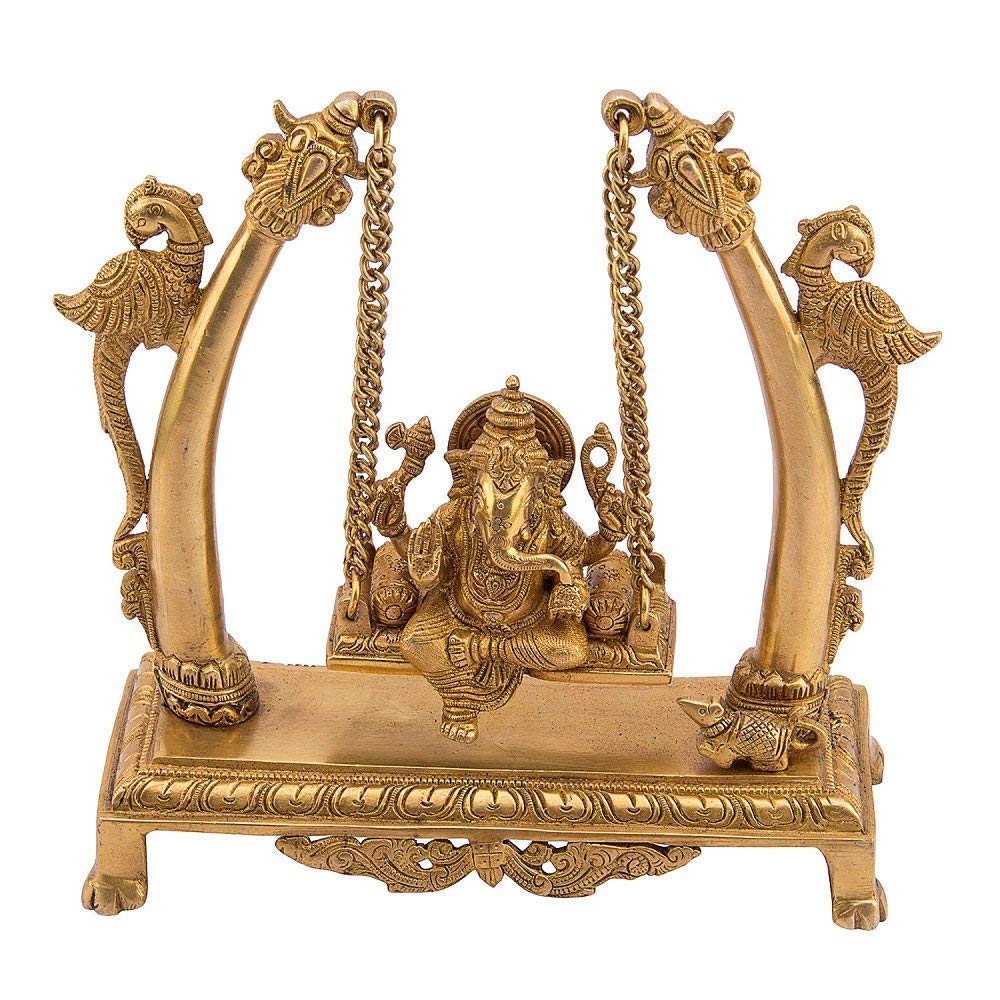 Ganesh en laiton sur Jhoola Ganesh Swing Décoration d'intérieur Pièce d'exposition Cadeau Statue 24 cm Doré 1 pièce Standard