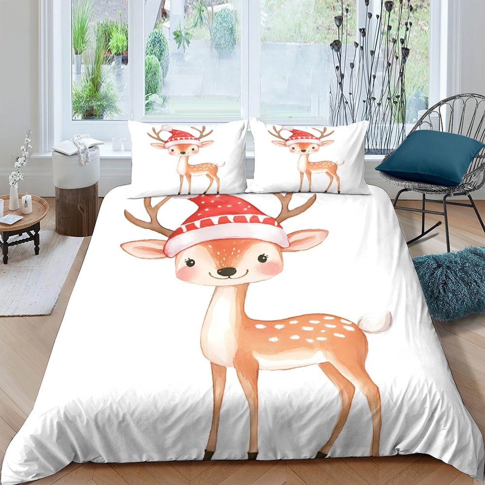 Ctjqhvkz Style-10 3D Printed Christmas Reindeer Fitted Sheet Microfiber Soft Anti-Slip Winter Deer Bed Cover For Bedroom Guest Room Decor Single（135X200cm）