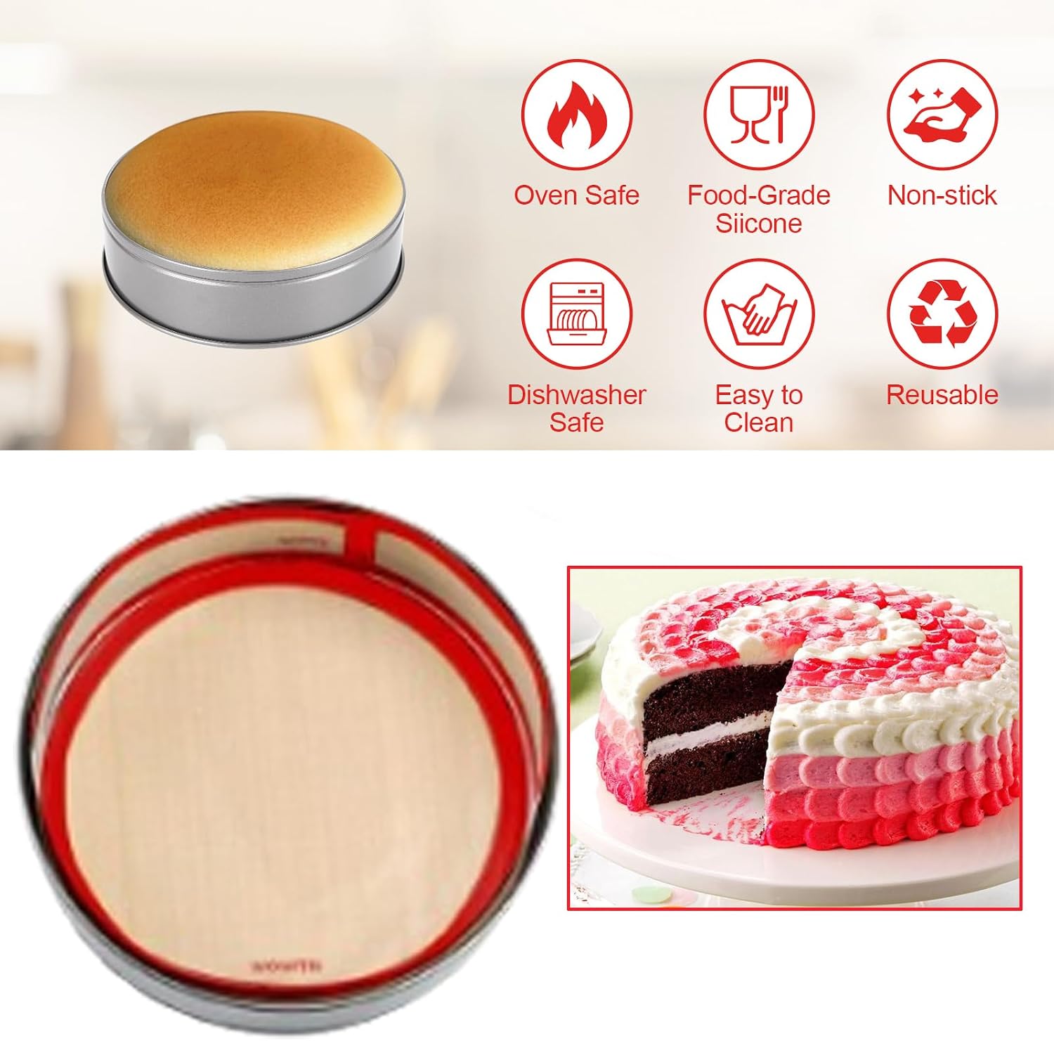 2 Packs Silicone Baking Mat for Springform Pan 9",Reusable Baking Mat Prevent Cake from Sticking to Bottom & Side,Food Safe Non-Stick Silicone Mat for Baking Easy Clean Oven Baking Sheet for Cake Pan