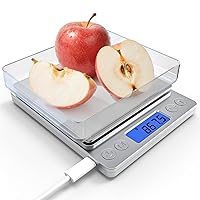 Vista 3 de Báscula digital recargable de alimentos con gramo y onzas, rango de medición de 0.00 oz/6.6 lbs (6.6 libras), báscula de cocina inteligente