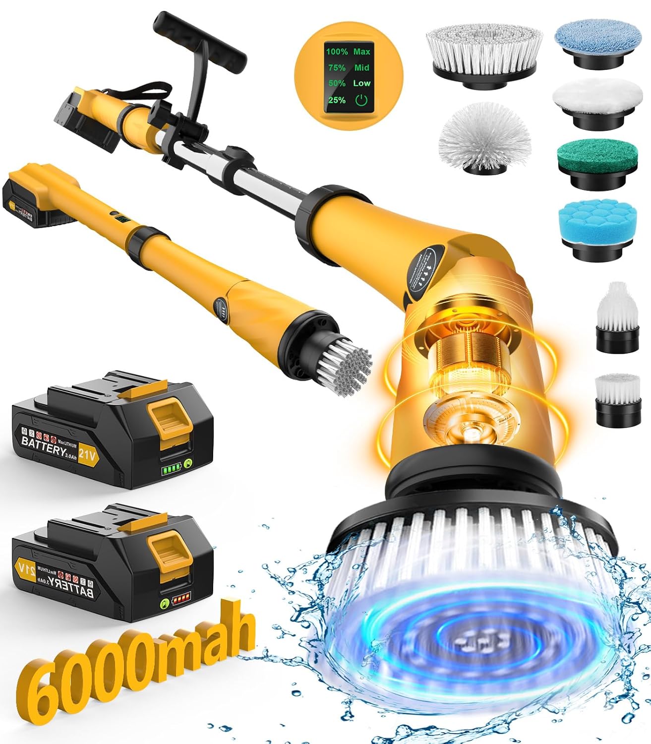 Qimedo Electric Spin Scrubber Extra Large Brush Q3 6000 mAh Best Battery Power Scrubber for Cleaning 1200RPM Shower