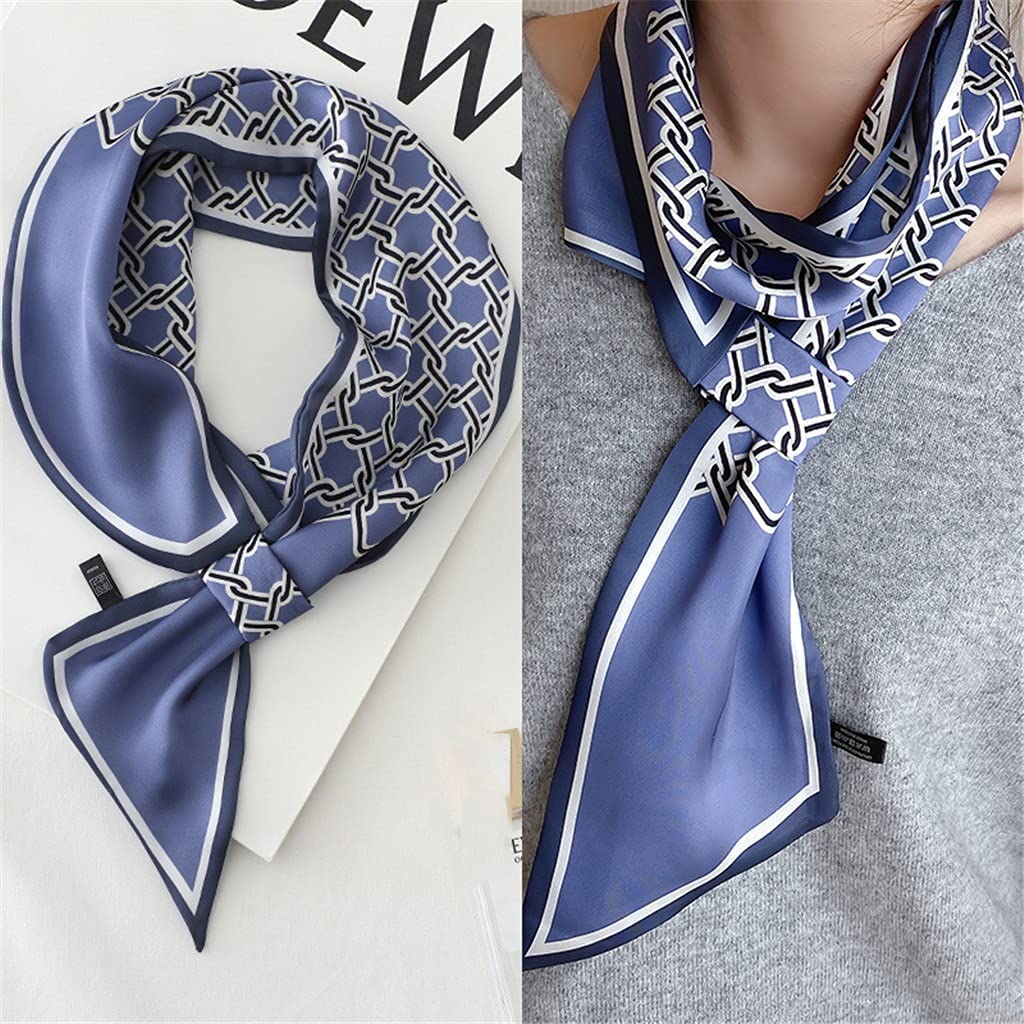 Bufanda de Mujer Bufanda Cuadrada Estampado de Corbata de Pelo Pañuelo de Seda Satinada Pañuelo de Cabeza para Mujer Bufanda de Seda de Tira Larga pequeña (B 11 * 125CM)