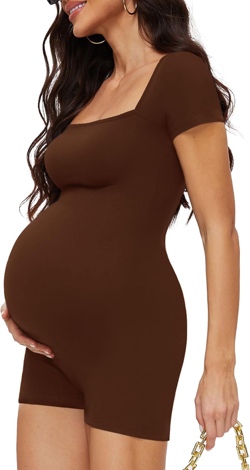 Peauty Buttery Soft Maternity Bodysuit, Short Sleeve Pregnancy Romper, Photoshoot Casual Workout Maternity-Clothes