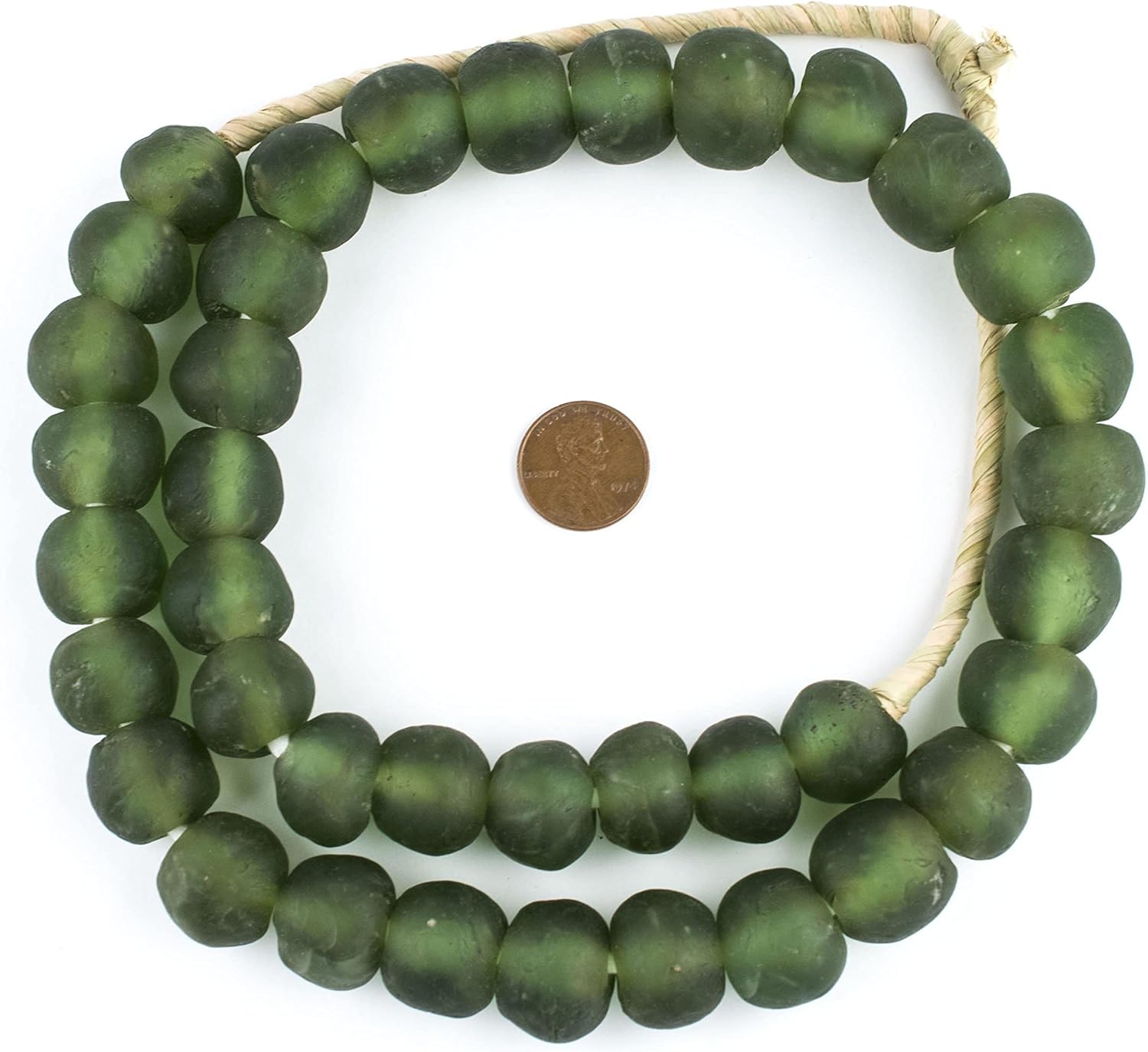 The Bead Chest African Recycled Glass Beads – Handmade in Ghana – Asparagus Green 18mm Strand for Jewelry Making, Crafts, and Home Decor I Approximately 36 Beads