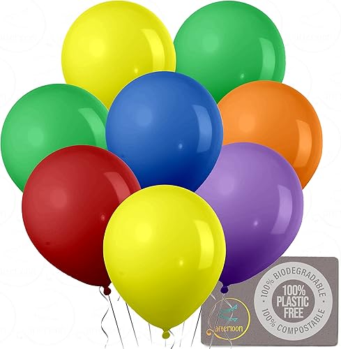 AFTERLOON Globos biodegradables, 100 unidades surtidas de 10 pulgadas, color mate grueso extra fuerte, flotador de helio, para baby shower,
