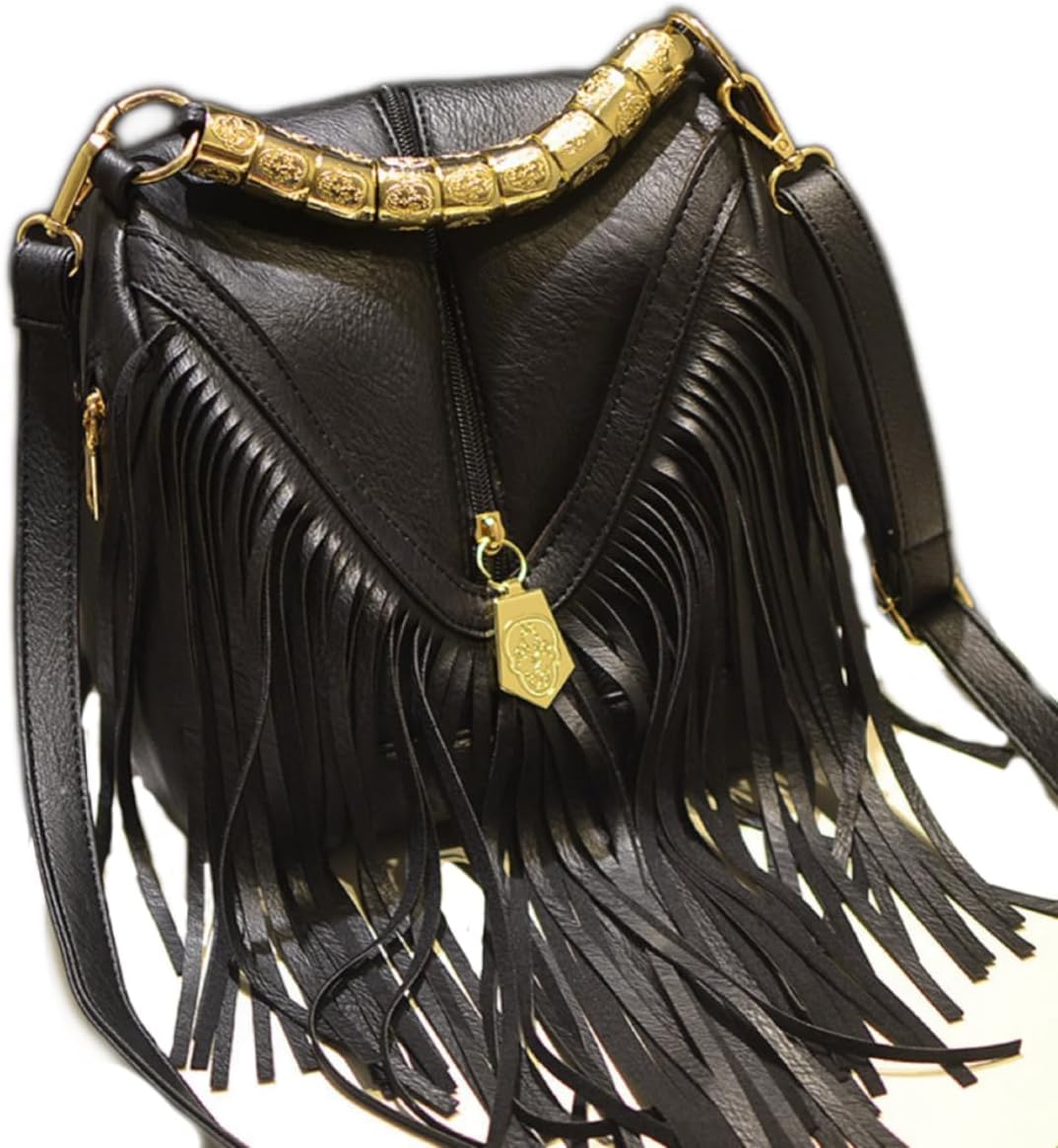 Tassel Shoulder Bag, Vintage Stylish Women PU Leather Bohemian Fringed, Vintage Hobo Crossbody Bag,Fringe Handbag (1)