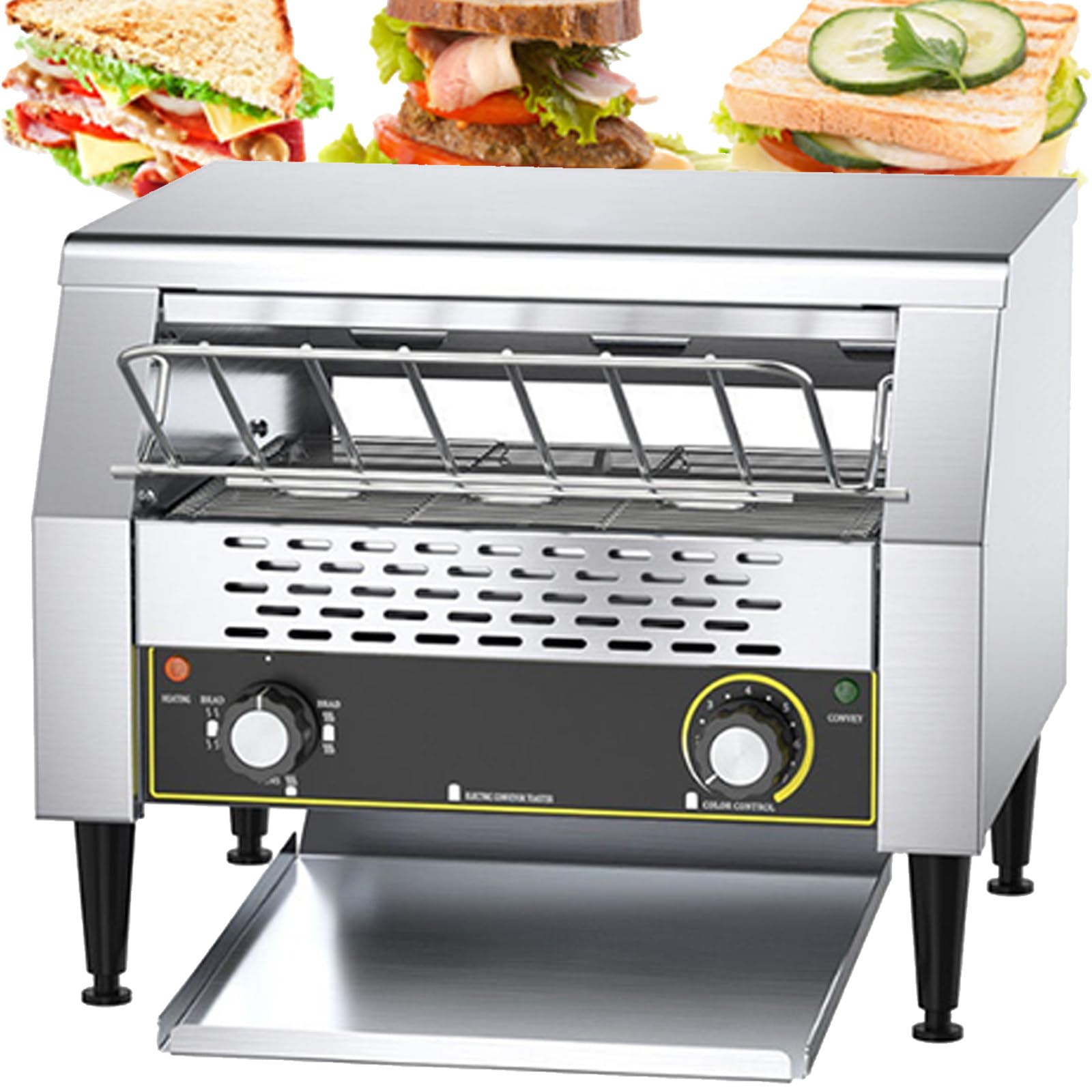 Tostapane Heavy Duty Industrial Conveyor Tostapane Forno Elettrico In Acciaio Inox Con Doppio Tubo Riscaldante Regolazioni A 7 Velocità Per Bagel, Croissant, Ristorante,Large