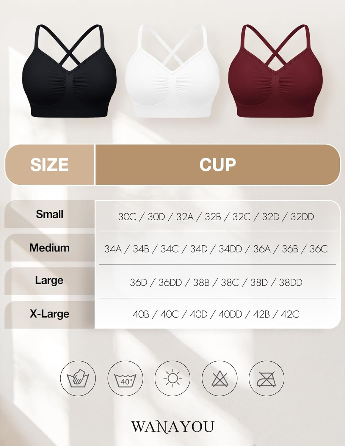 WANAYOU Bras for Women Bralettes for Women with Support Wireless Bra Comfortable No Underwire Push Up Padded Everyday Bra - Image 6