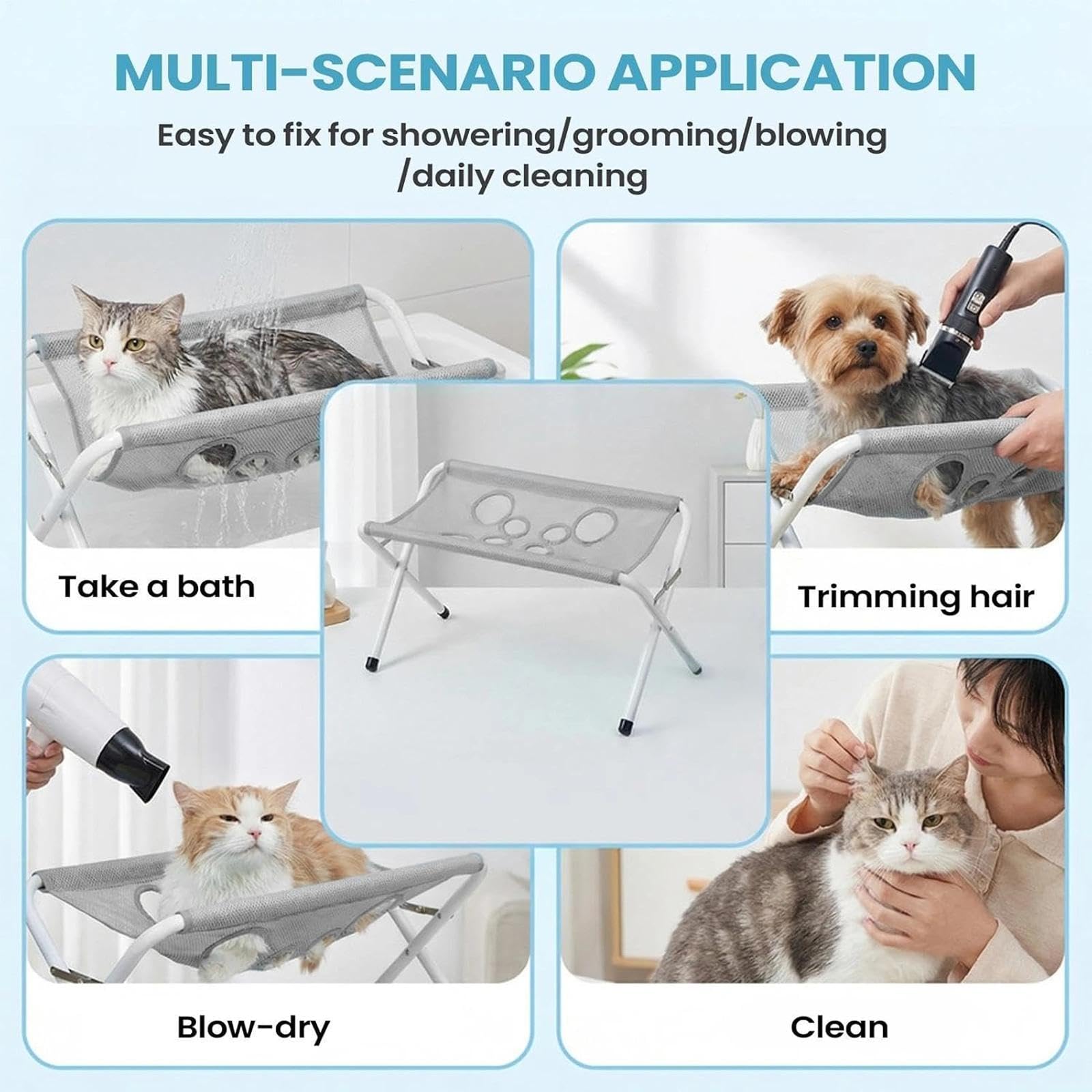 8-hole Pet Grooming Hammock With Stand,pet Grooming Hammock Stand(C) | pet Bathing Hammock,pet Grooming Stand With Removable Mesh Hammock For Cats & Small Dogs,for Bathing And Daily Care