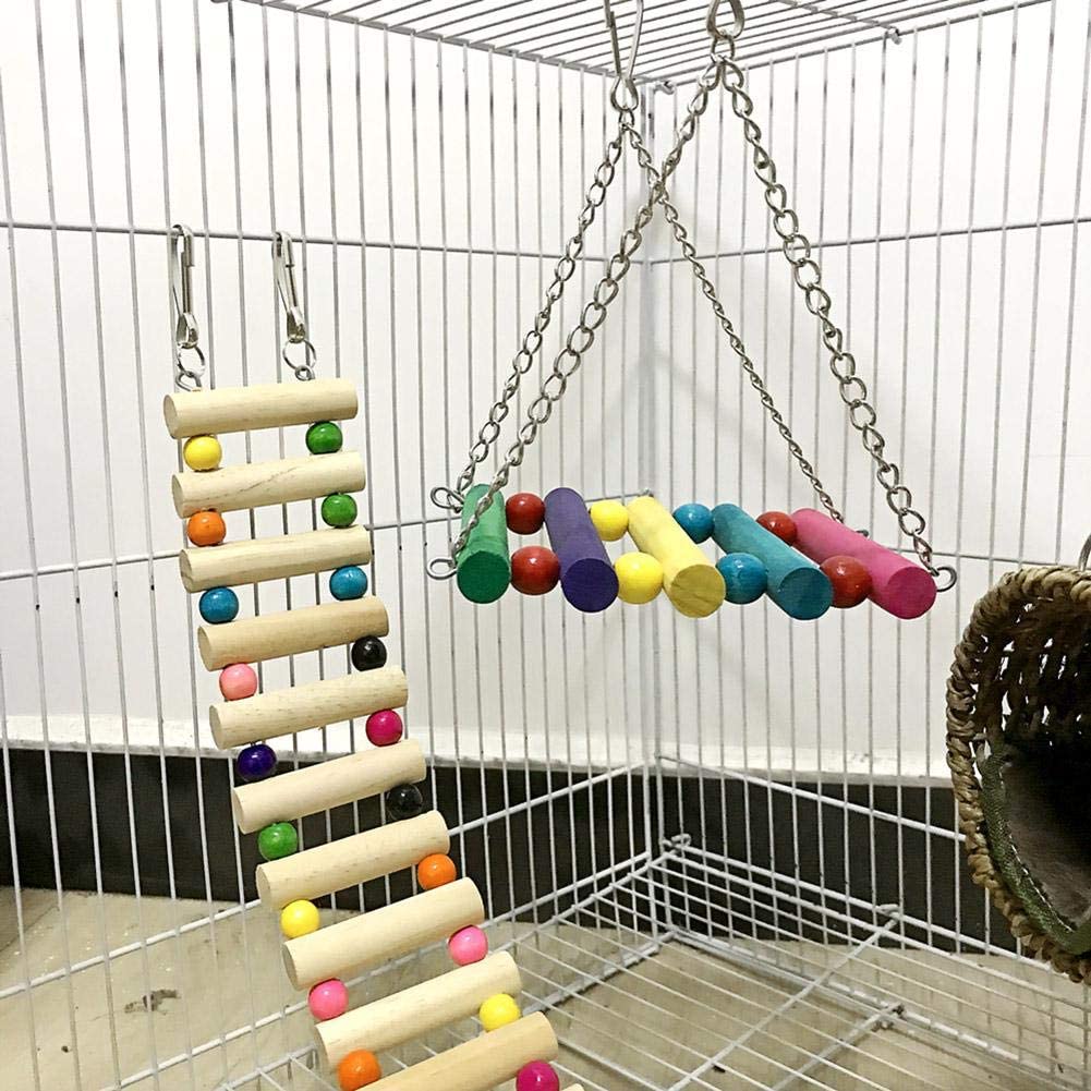 Hámster Juguete, 3 Piezas Hamster Accesorios Madera Natural, Escalera Columpio Hamaca Colgante para Columpiar Masticar Trepar y Dormir para Mascotas Pequeñas Hámster Rata Jerbos Cobayas Loro