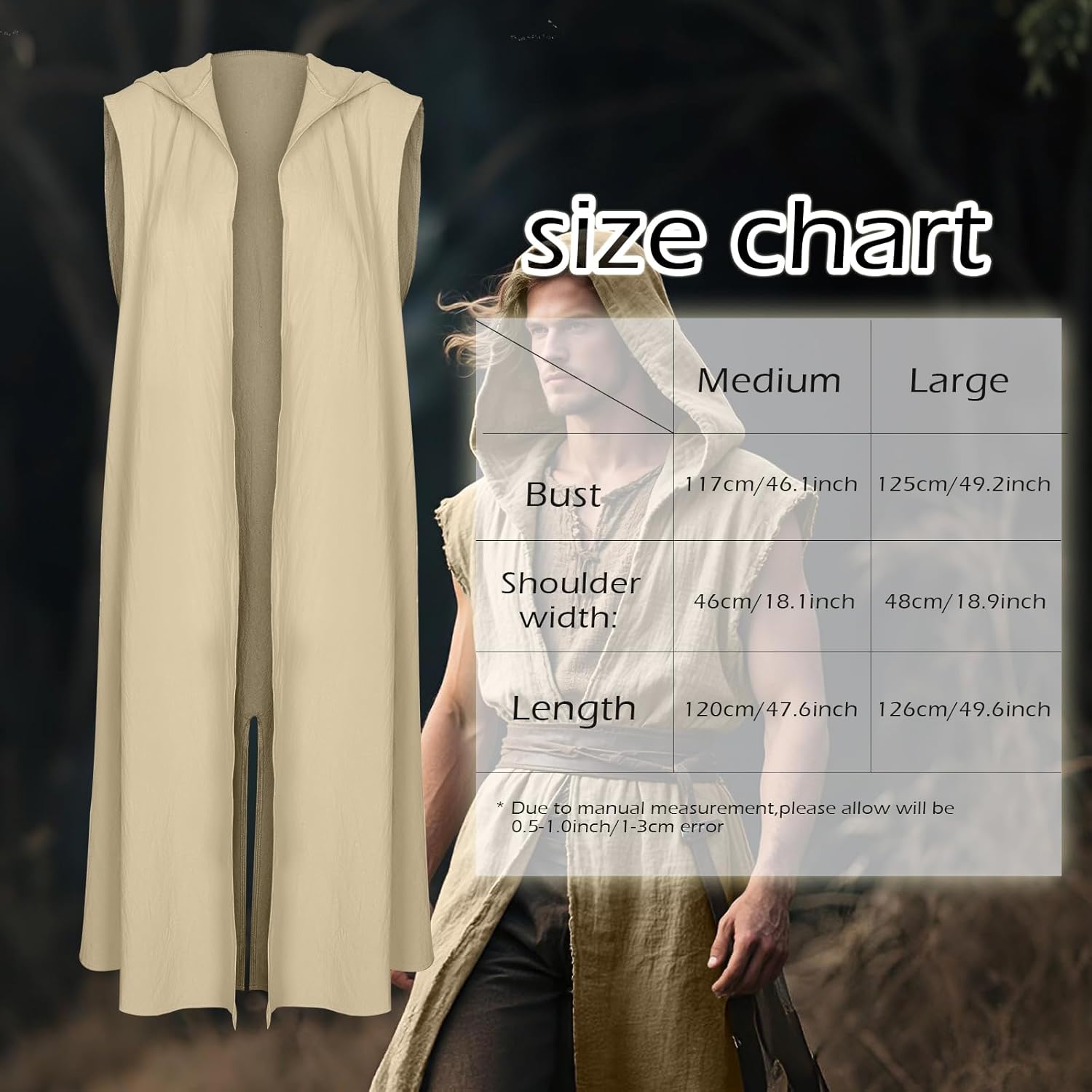 Joukavor Medieval Sleeveless Surcoat Renaissance Tabard for Men Halloween LARP - Image 7