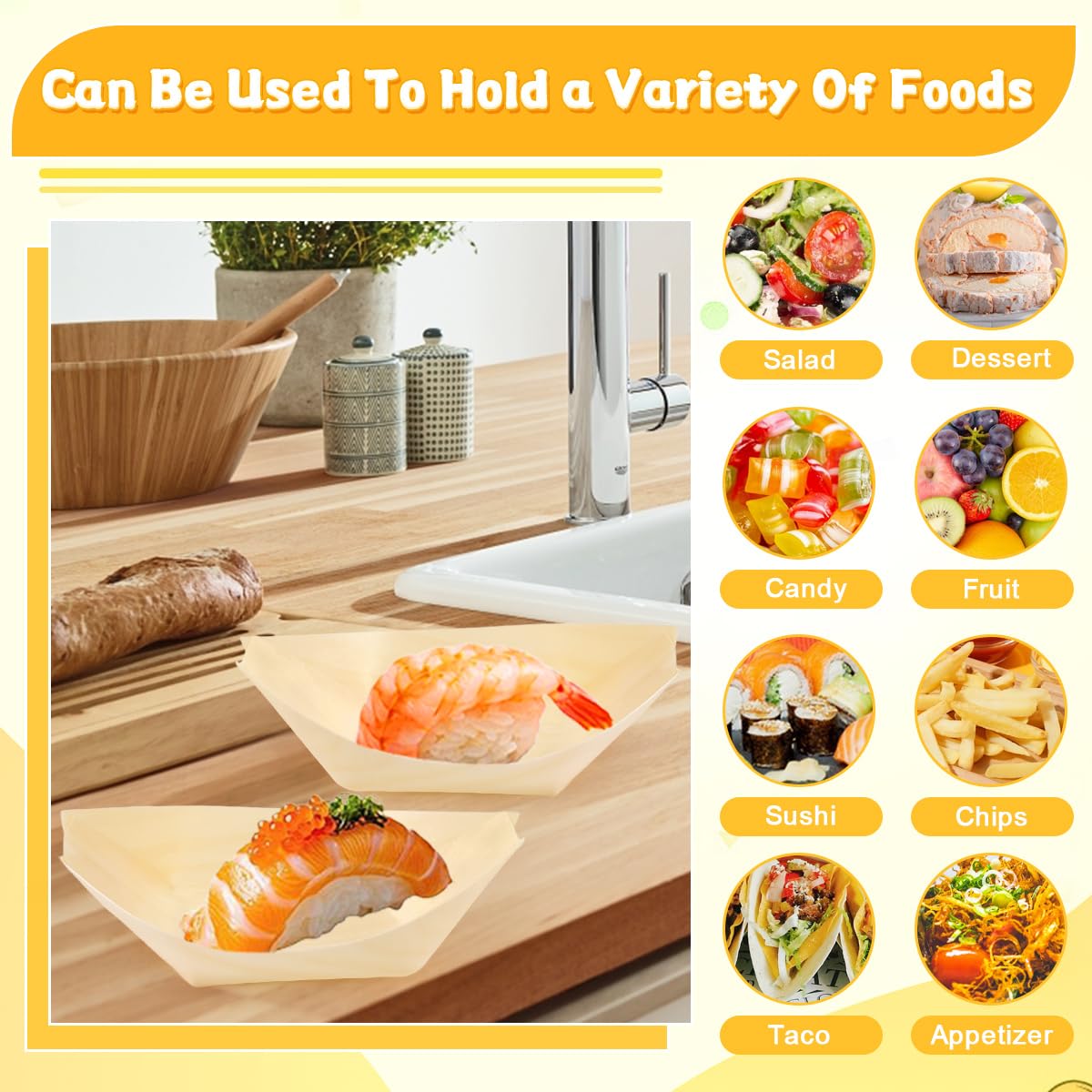 Vassoi in Legno Finger Food 11x7cm Barchette per Aperitivo Sushi Frutta Dessert