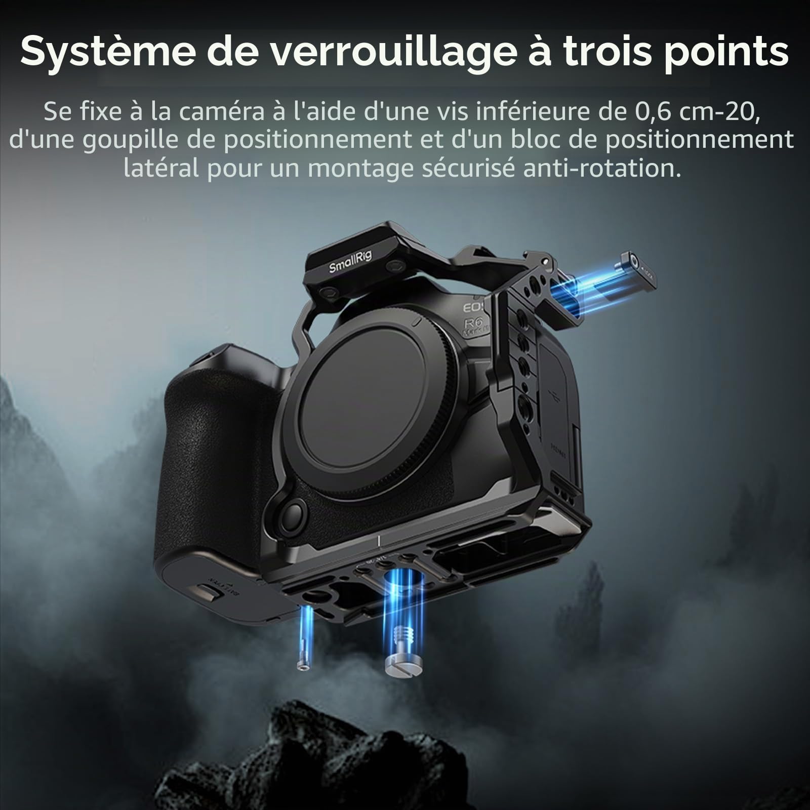 SMALLRIG R6 Mark III Demi-Cage pour Canon R6 Mark II / R5 Mark II, Plaque de Dégagement Rapide HawkLock pour Rail Arca/NATO, Compatible pour DJI RS 3 / RS 3 Pro/RS 4 / RS 4 Pro - 5953