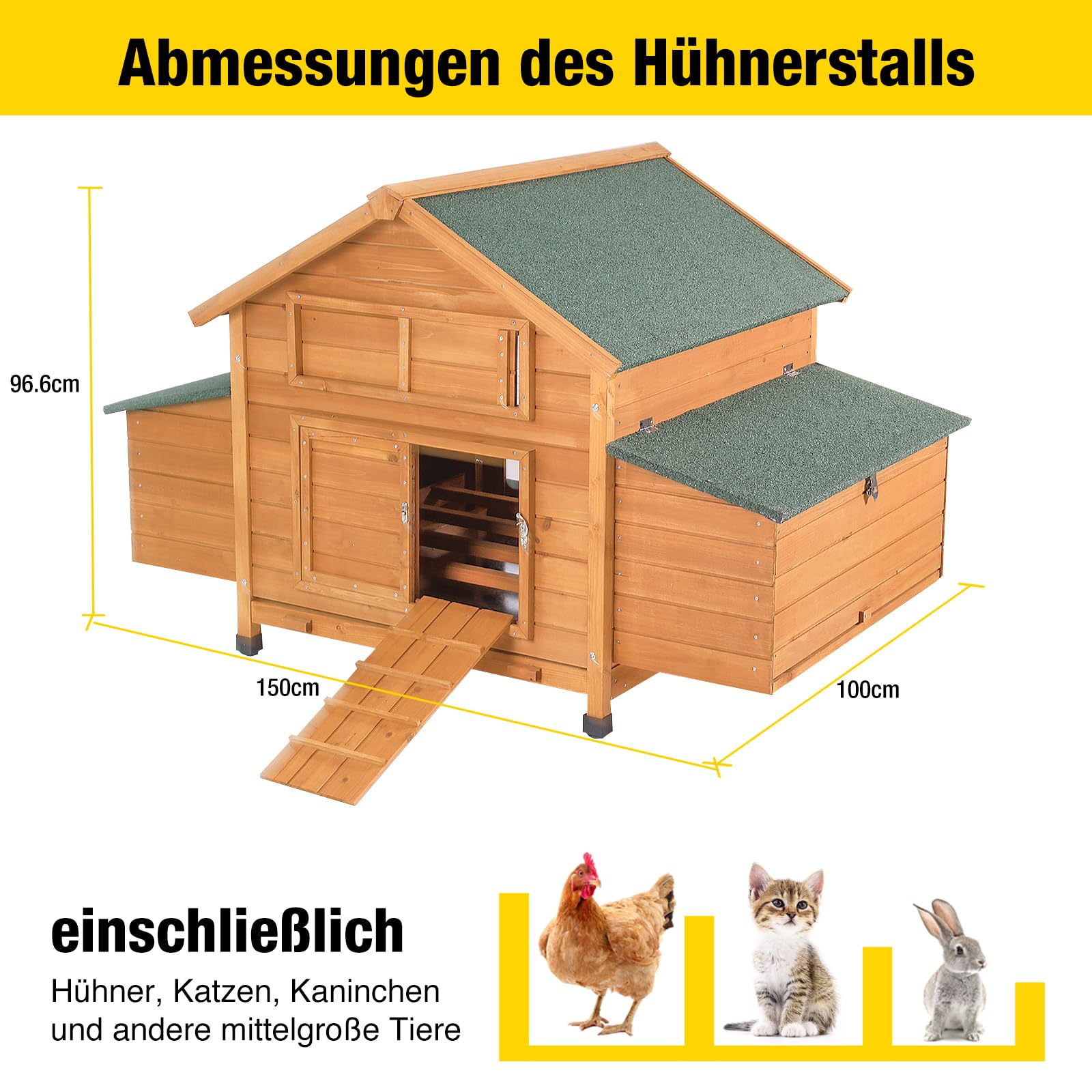 Aivituvin Hühnerstall mit Rädern – Außengerichtetes Tragbares Hühnerhaus mit Legebox und wetterfestem mobilen (Holz, L)