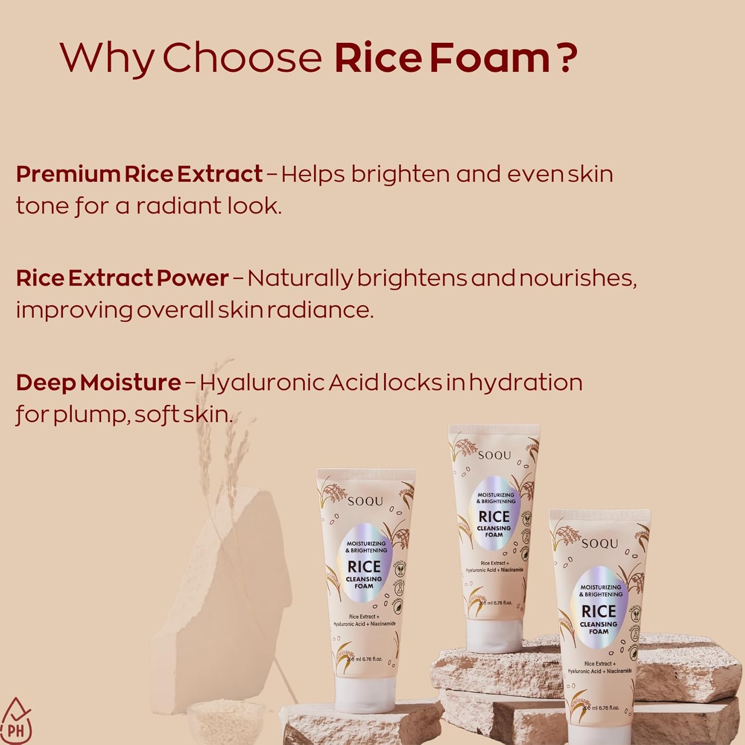 Rice Foam Cleanser with Niacinamide & Hyaluronic Acid – Gentle Korean Face Wash for Hydrating & Brightening – Made in Korea – 200ml - Image 4